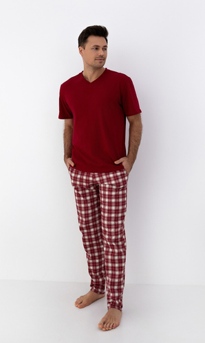 Matthew Pijama Sensis - pijama de hombre de algodón con camisa de cuello de pico y pantalón a cuadros