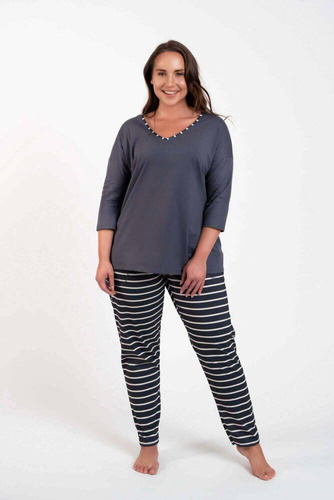 Betty Pijama de señora manga 3/4, pantalón largo Moda Italiana - estampado grafito/grafito