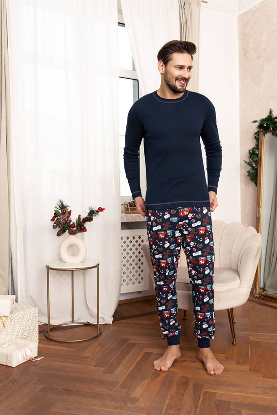 Rojas Pijama hombre manga larga, pantalón largo Moda Italiana - azul marino/estampado