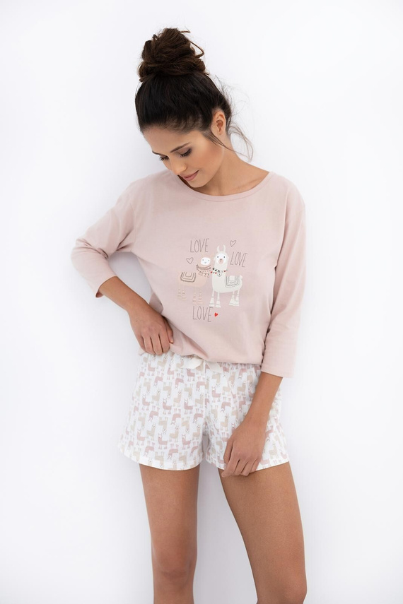 Pijama de señora Lama Sensis - 100% algodón, 3/4 camisa + short