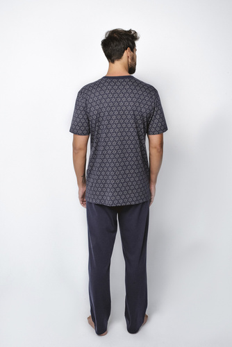 Ricardo Pijama de hombre manga corta, pantalón largo Moda Italiana - azul marino