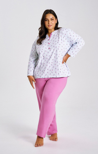 3462 Yolanda Taro pijama mujer azul - camisa viscosa 7/8, pantalón algodón