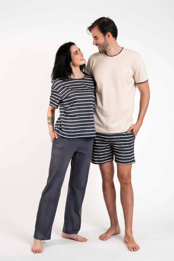 Betty Pijama señora manga corta, pantalón largo Moda Italiana - estampado grafito/grafito