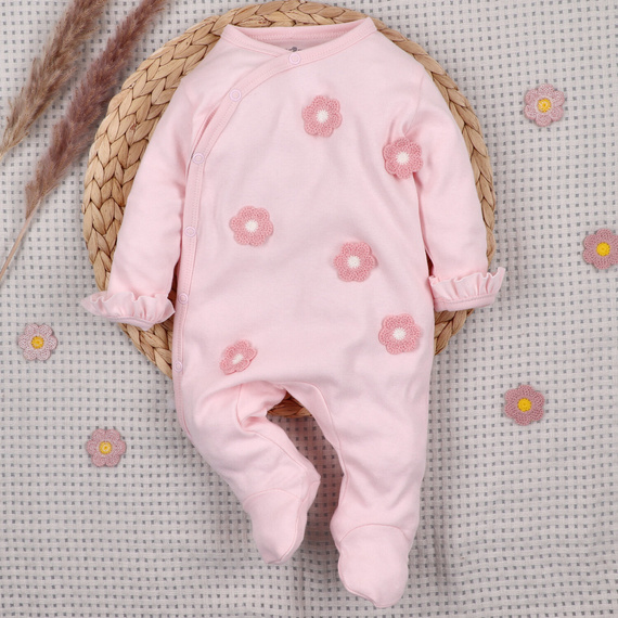 NINI LITTLE FLOWERS pijama enterizo rosa claro con bordado, 100% algodón orgánico ABN-5755/JRO