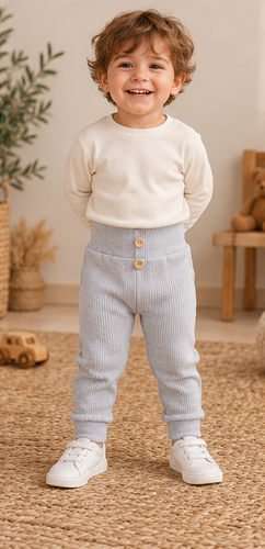 Leggings para niño LC008 gris jaspeado de algodón acanalados con botones