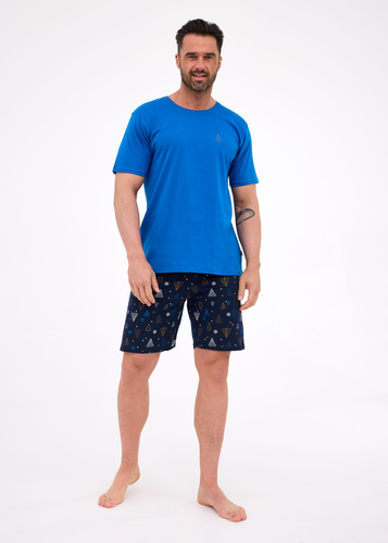 326/298 Pijama de caballero Night 3 Cornette - top y pantalón azul de algodón festivo con árboles de Navidad