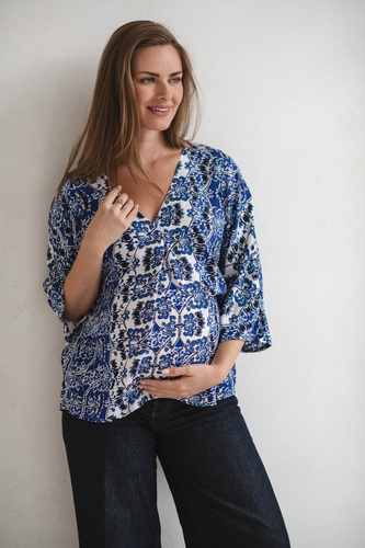 Bahama Mama Blusa premamá Milk&Love estampado Azul- viscosa, manga 3/4, oversize