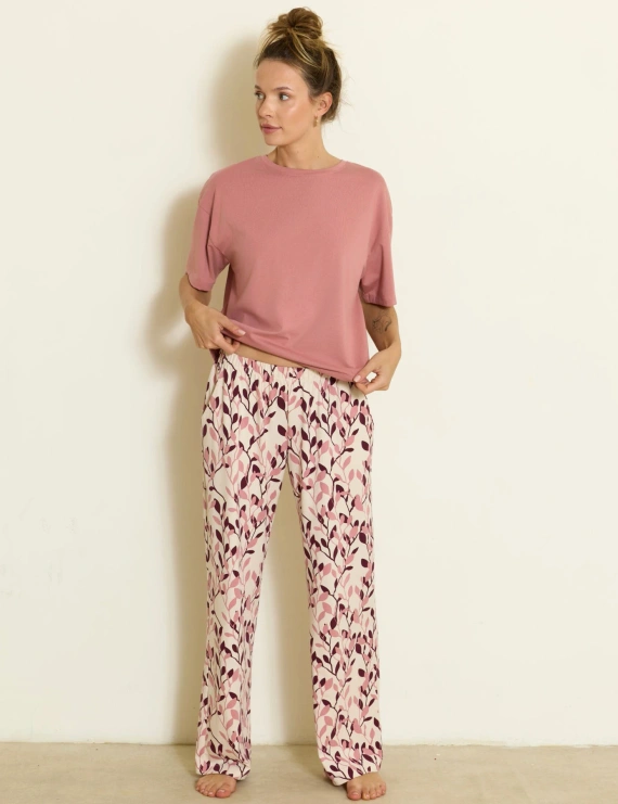 Pijama de mujer Mefemi Calla PX72 de algodón, manga corta, pantalones largos