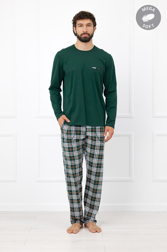 Pijama hombre Italian Fashion Aksel verde manga larga pantalón a cuadros