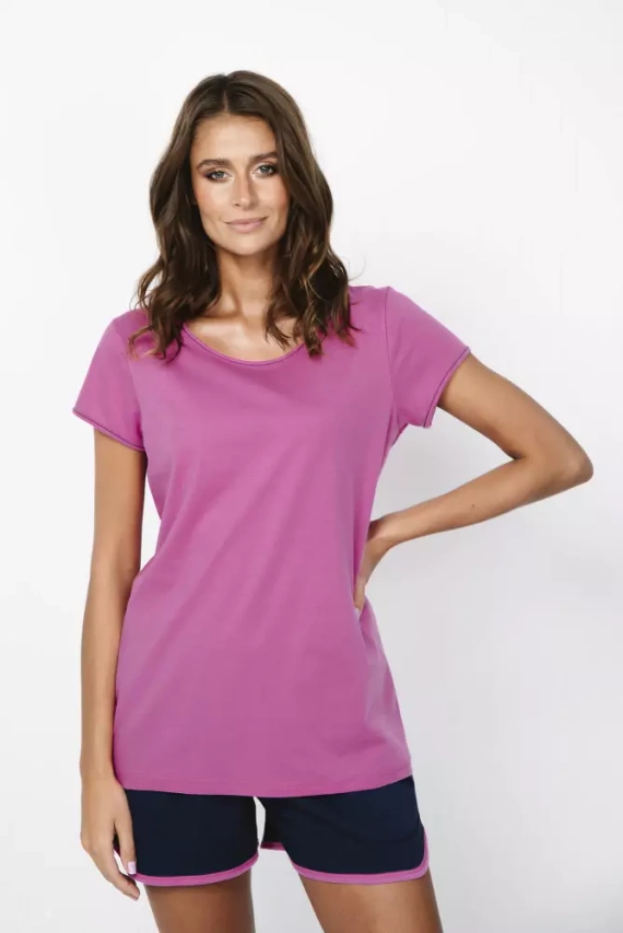 Ontega Pijama señora manga corta, pantalón corto Italian Fashion- amaranto/ azul oscuro