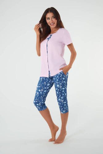 Pijama Señora manga corta, pantalón 3/4 Moda Italiana rosa/estampado