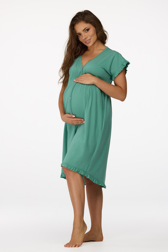 no. 23 Camisón de embarazada Senizo verde - 100% algodón, manga corta, lactancia abotonada