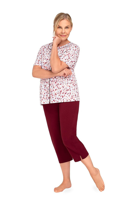 Pijama de mujer Martel Maria I 200 abotonada 100% algodón manga corta 42-burdeos