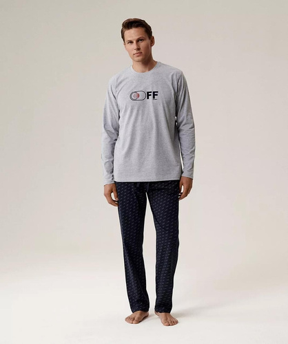 Pijama de hombre NMP-390 Atlantic gris azul marino - algodón, manga larga, cómodo y cálido para las noches más frescas