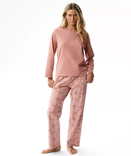 Atlantic NLP-522 Pijama larga para mujer 100% algodón Pantalones con estampado rosa