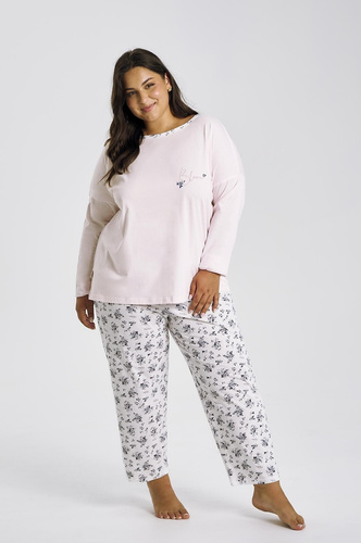 Pijama de mujer Ella 3465/3466 TARO rosa - algodón, manga larga, cómodo y elegante