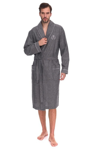 2532 Zeus Albornoz de hombre L&L gris - largo, algodón, melange, clásico