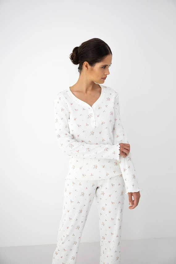 Pijama de mujer Sensis Vida ecru de algodón con flores, manga larga y pantalones