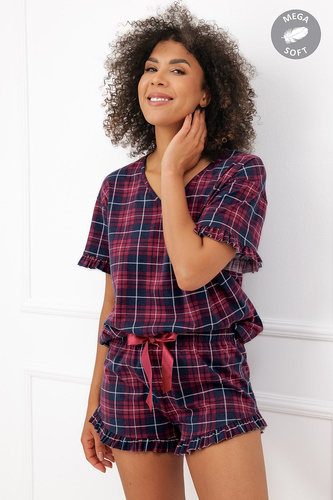 Italian Fashion Brenda Pijama de mujer Mega Soft cuadros pantalones cortos con volantes