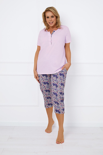 Carbonia Pijama de señora de manga corta, pantalón 3/4 Moda Italiana - rosa/estampado