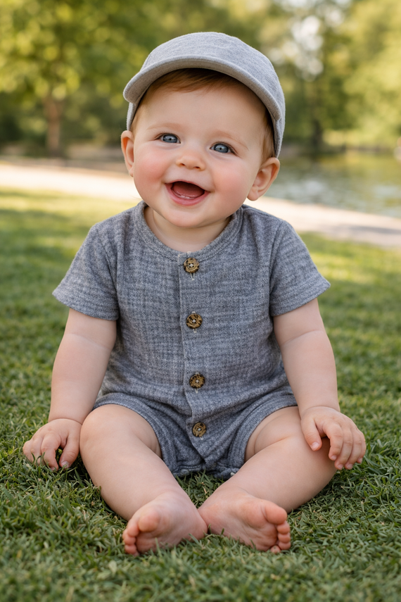 Baby Rampers Just Muslin 02235RN Makoma azul marino - muselina 100% algodón, manga corta