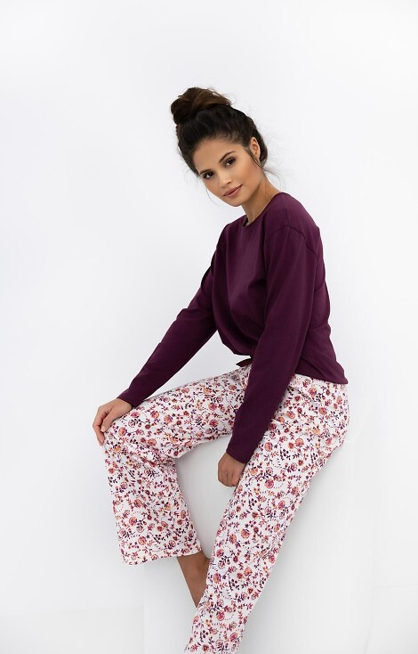 Pijama de mujer Heidi Sensis - 100% algodón, camisa burdeos, pantalón floral