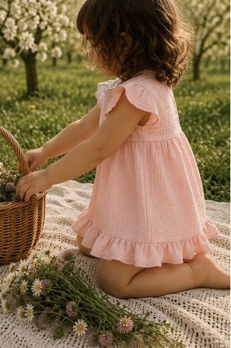 Mamatti SA50406 vestido infantil de muselina rosa ligero y transpirable