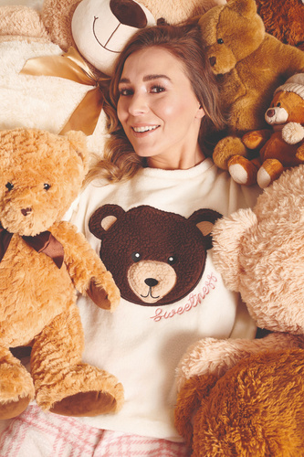 Madlen Pijama de mujer Sorbetto crudo - polar, con bordado de osito y pantalón a cuadros