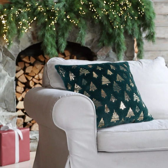 Chp 191 Eurofirany funda de almohada de Navidad con el árbol de Navidad de oro verde - elegante decoración de Navidad