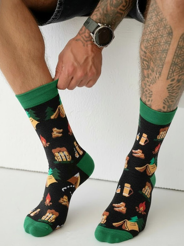 0125.053 Trekking - calcetines de hombre Milena con dibujo de color, negro