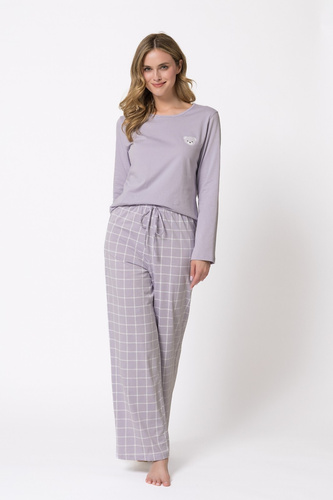 Pijama de mujer Leveza 1781 Laura lila 100% algodón oso a cuadros