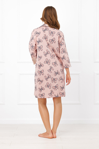 Izabell camisa de noche de mujer de algodón manga 3/4 botones lazos
