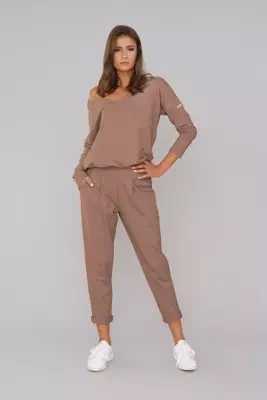 Karina Señoras conjunto de manga larga, pantalones Moda Italiana - caramelo