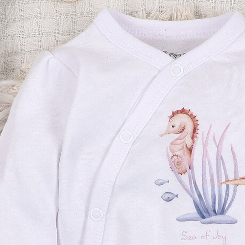 ABN-5472 Mono envolvente de manga larga Underwater World Nini blanco - algodón orgánico, para bebés