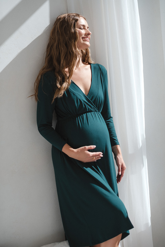 Star Light Camisón de bambú para embarazo y lactancia 7/8 Milk&Love biberón verde - transpirable, para hospital, lactancia cómoda