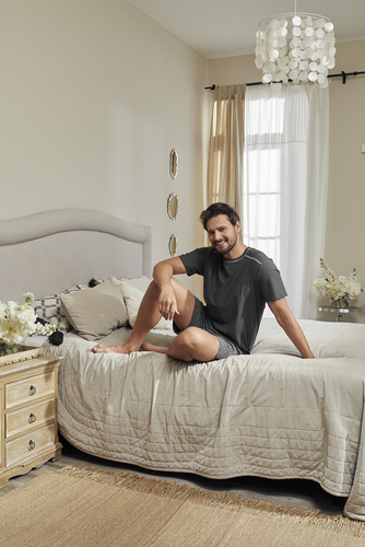 Abel Pijama de manga corta para hombre, pantalón corto Moda Italiana - grafito/estampado