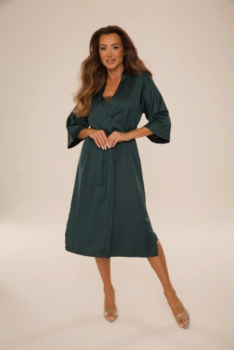 Bata de mujer De Lafense 077 Seraphine satén manga larga 3/4 - verde