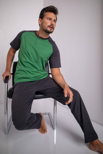 Pijama Alexander Hombre manga corta, pantalón largo Moda Italiana - verde/c.melange