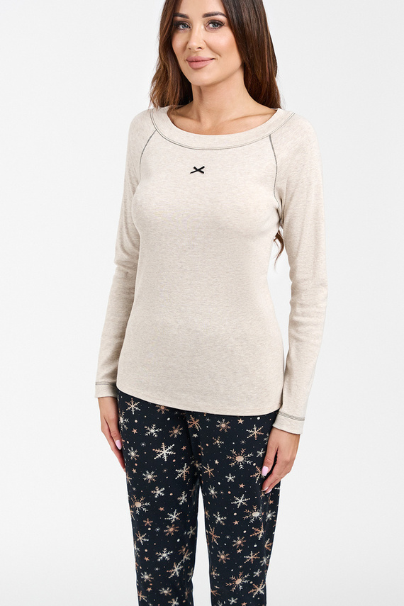 Pijama Denali Ladies manga larga, pantalón largo Italian Fashion- beige melange/print