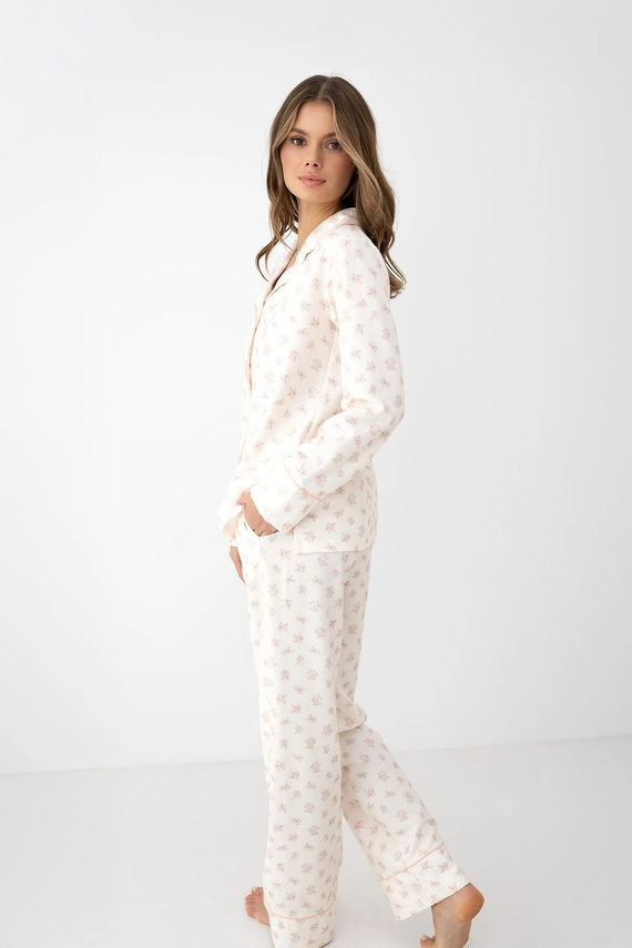 Pijama de mujer Sensis Marielle ecru de viscosa y algodón, abotonada con estampado de flores
