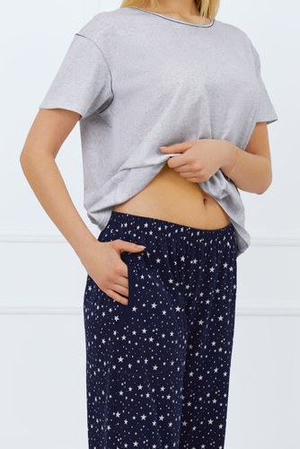 Arugia Pijama señora manga corta, pantalón largo Moda Italiana - melange/estampado