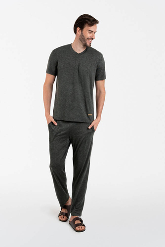 Akord Pijama hombre manga corta, pantalón largo Moda Italiana - c.melange