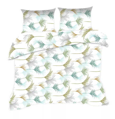1816N Ropa de cama de algodón Classic E24 Karo leaves white turquoise- 100% algodón, duradero, colorido, juego de 2 piezas