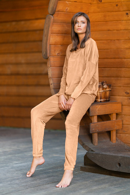 Conjunto largo Juga para mujer. manga, longitud. pantalones camel de moda italiana