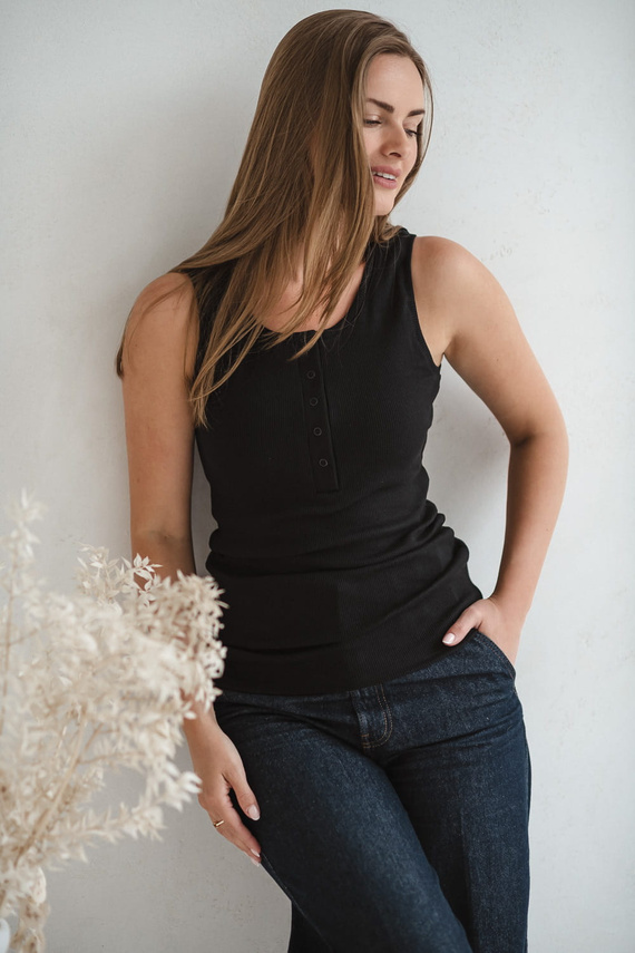 Camiseta Barriguita Embarazo y Lactancia - de canalé, sin tirantes Milk&Love negra