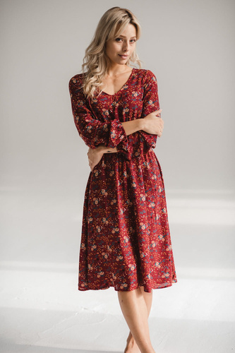 Lovely Dress Vestido midi de maternidad y lactancia de Milk&Love - floral granate, manga larga