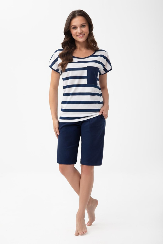 Pijama mujer Luna 1302 de algodón a rayas con pantalón hasta rodilla