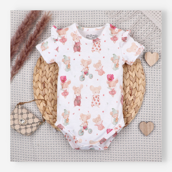 Body bebé Nini Little Mouse algodón orgánico botones hombro manga corta