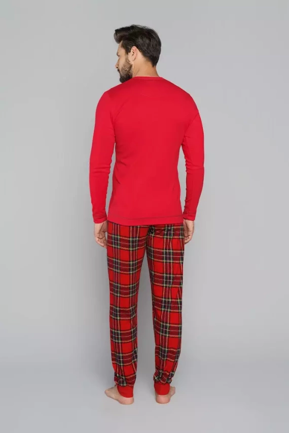 Narwik Pijama de manga larga para hombre, pantalón largo Moda Italiana- rojo/estampado