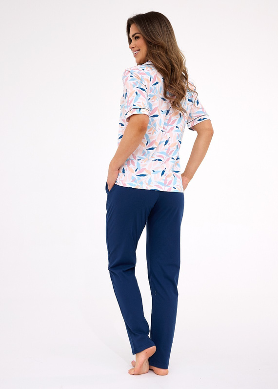 696/453 Pijama de mujer Cornette Anette | Algodón, delantero abierto, dobladillo largo, manga corta